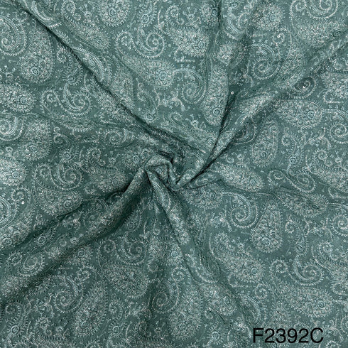 Thread Sequins Embroidered Georgette Fabric-F2392